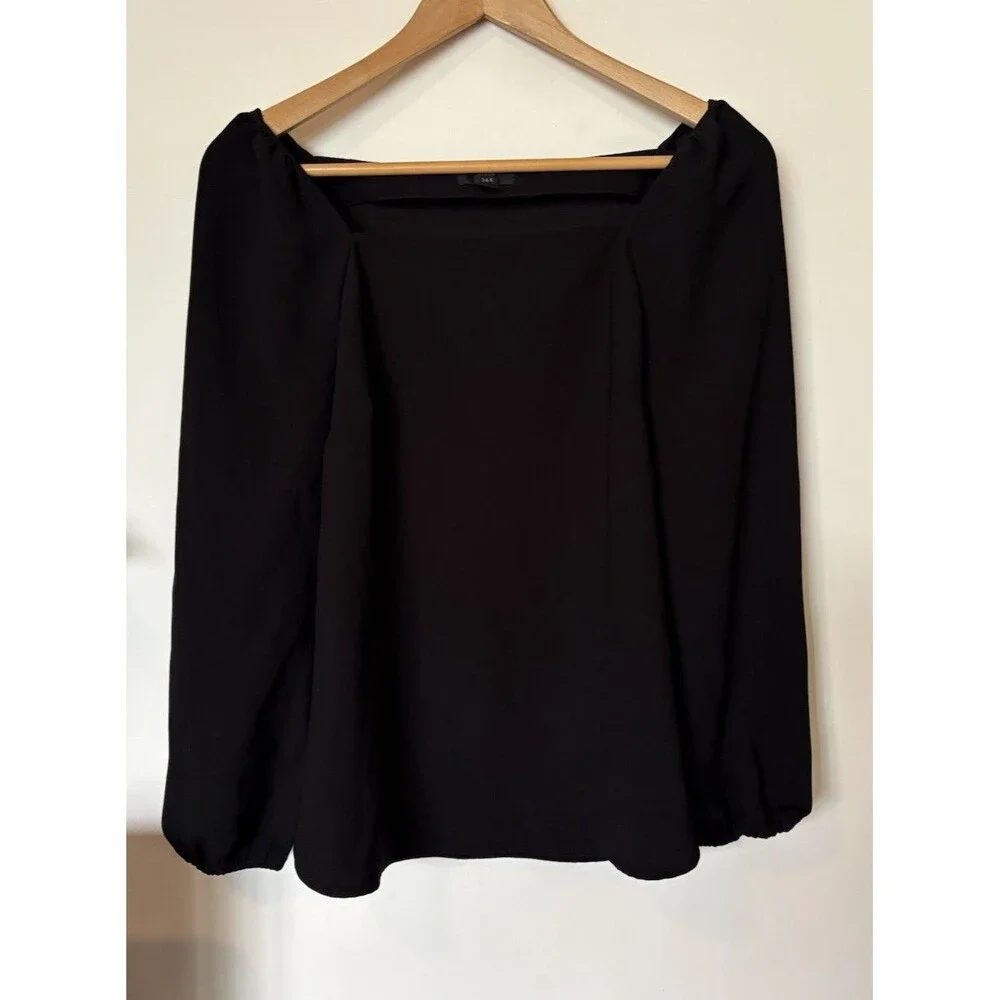 J Crew 365 Black Crepe Square Neck Puff Long Sleeve Blouse Size 6